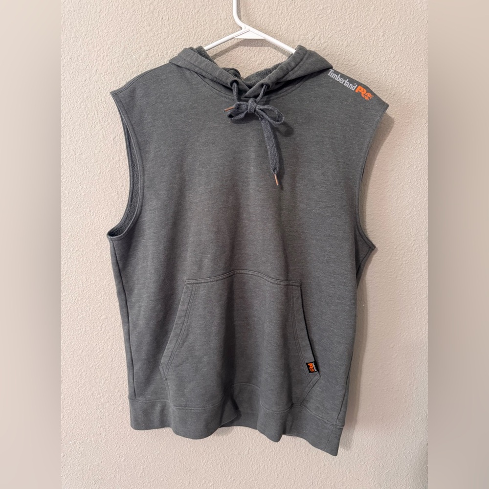Timberland PRO Gray Sleeveless Hooded Work Vest with Orange Logo